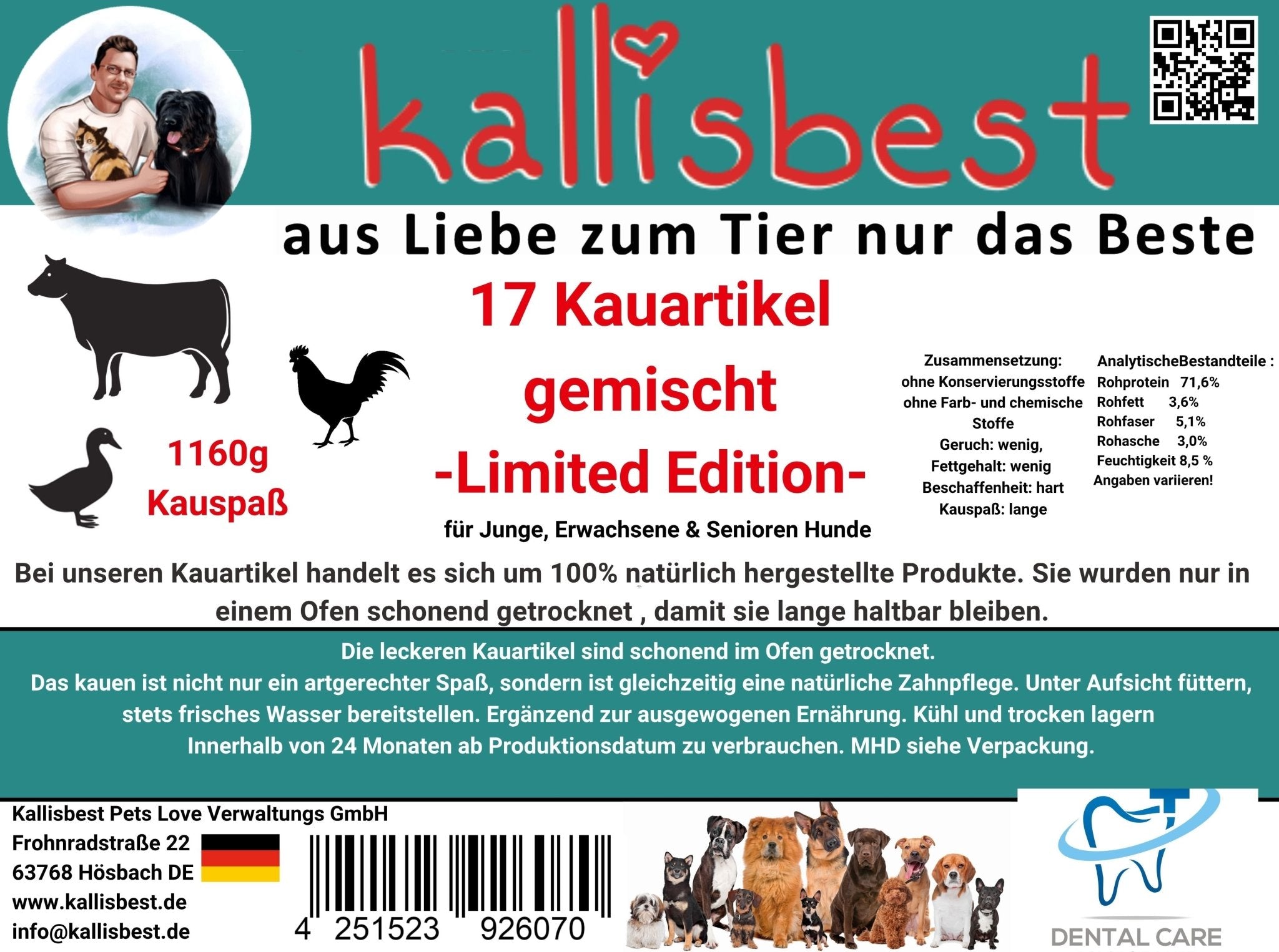 Assorted 17 limited edition chew treats for dogs of all breeds and ages from Kallisbest Neu.