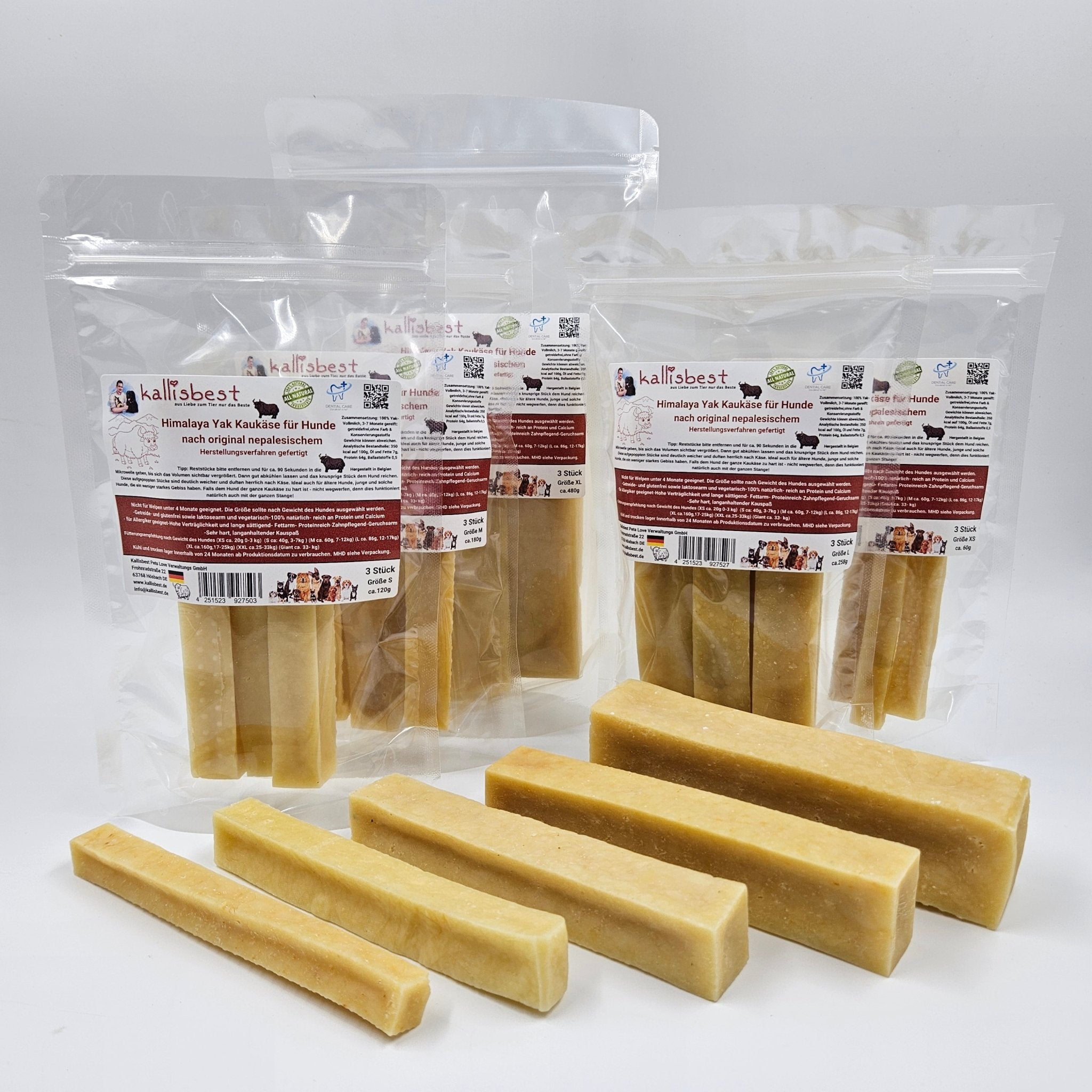Himalaya Yak Kaukäse für Hunde von Kallisbest, 3 Stück in verschiedenen Größen von XS bis GIANT, natürliche Leckerbissen.