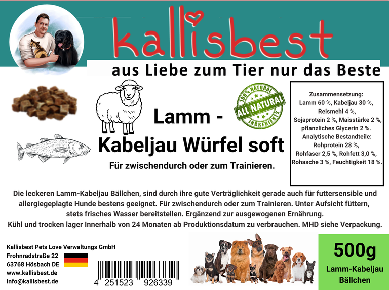 Lamm-Kabeljau-Fleischwürfel Soft für Hunde