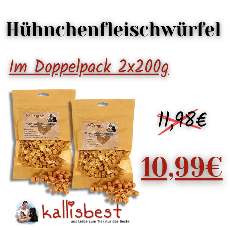 Doppelpack Hühnchenfleischwürfel für Hunde und Katzen, 200g von Kallisbest Neu, Getreidefrei, leckere Snacks.
