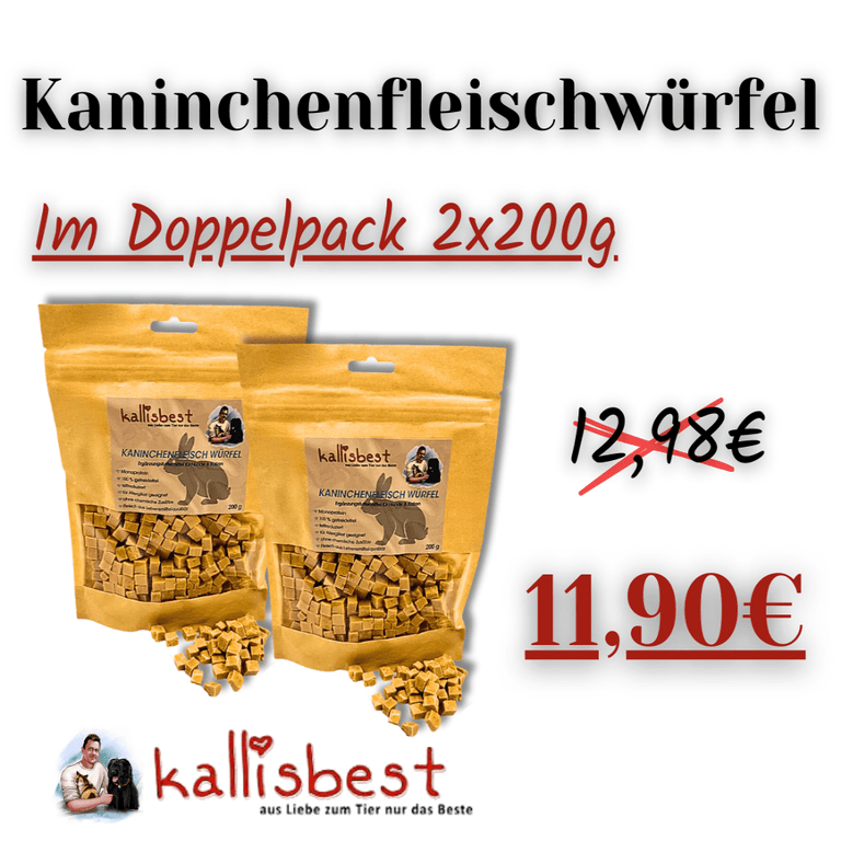 Doppelpack Kaninchenfleischwürfel von Kallisbest Neu, getreidefreie Leckerbissen für Hunde und Katzen.