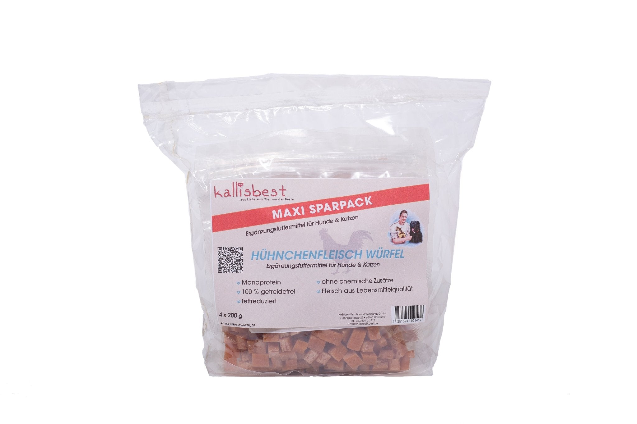 Hühnchenfleischwürfel für Hunde und Katzen von Kallisbest Neu, Getreidefrei, 200g Packung, natürliche Leckerbissen.