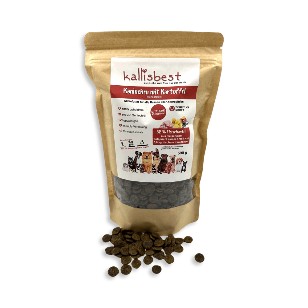 Kaninchen mit Kartoffel für Hunde, mittlere Kroketten - Kallisbest