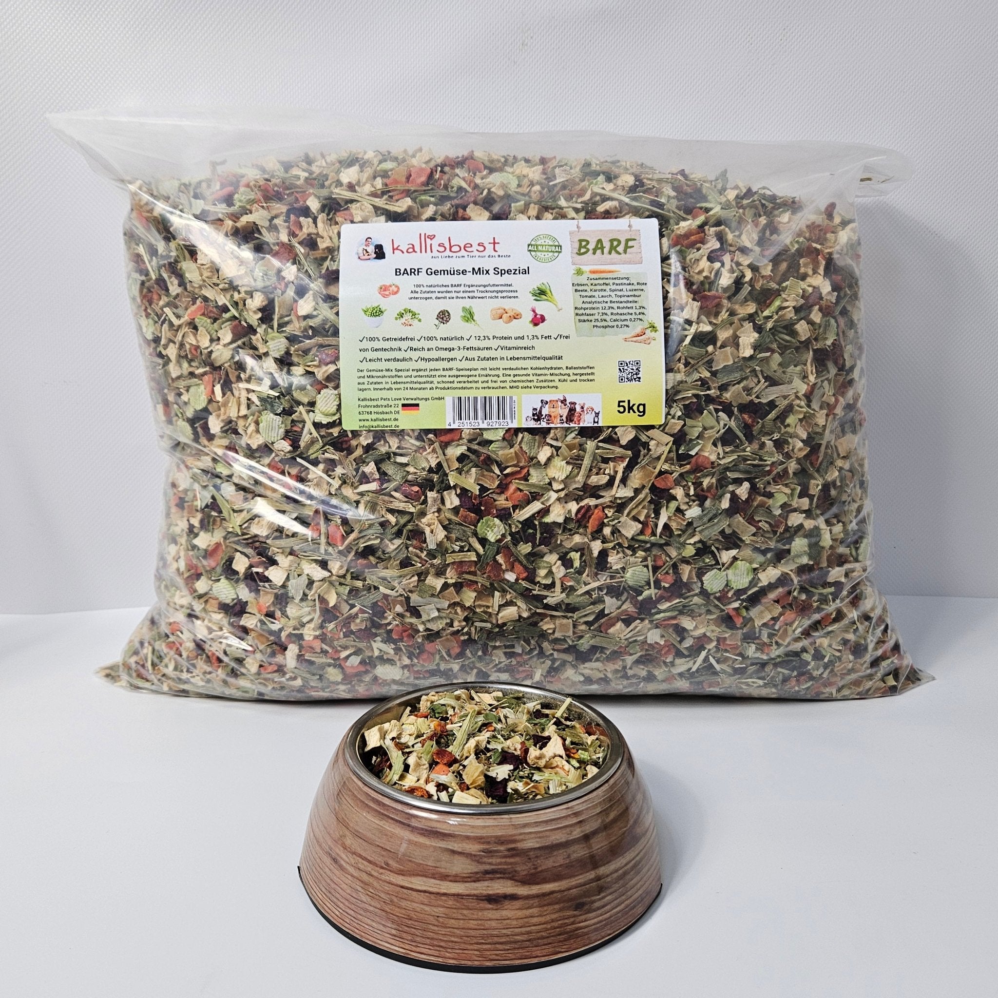 Kallisbest BARF Gemüse-Mix Spezial 5kg, colorful vegetable blend for pet food supplementation.