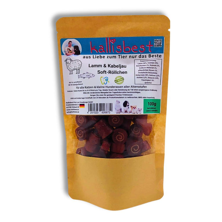 Lammröllchen mit Kabeljau Soft für Hunde & Katzen