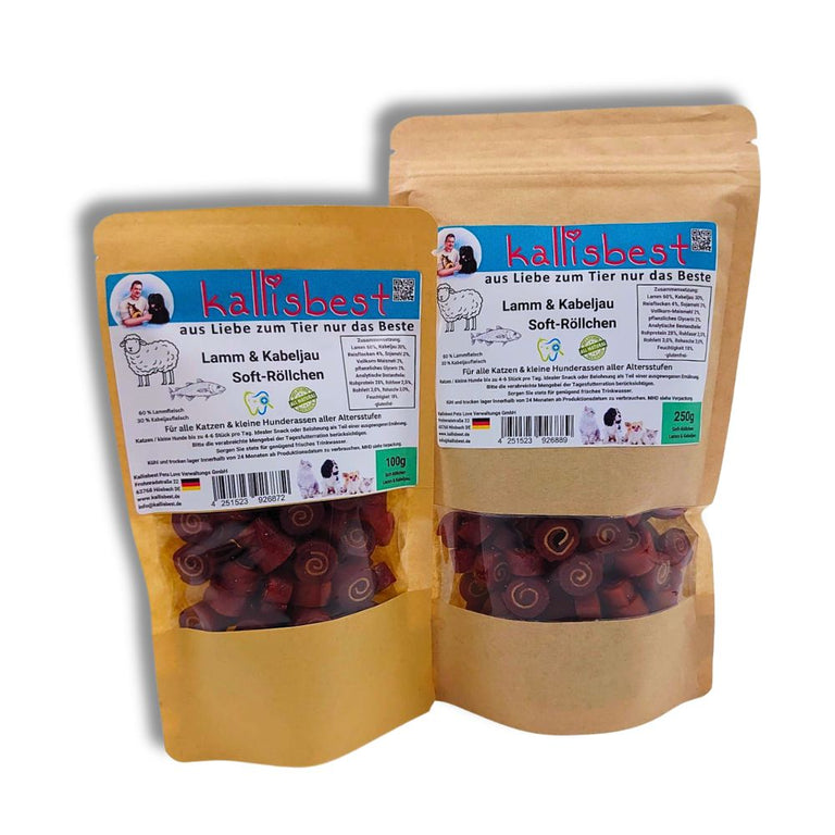 Lammröllchen mit Kabeljau Soft für Hunde & Katzen