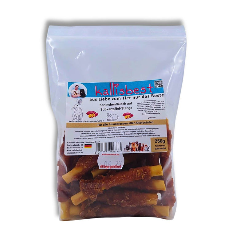 Kaninchenfleisch auf Süßkartoffel-Stangen