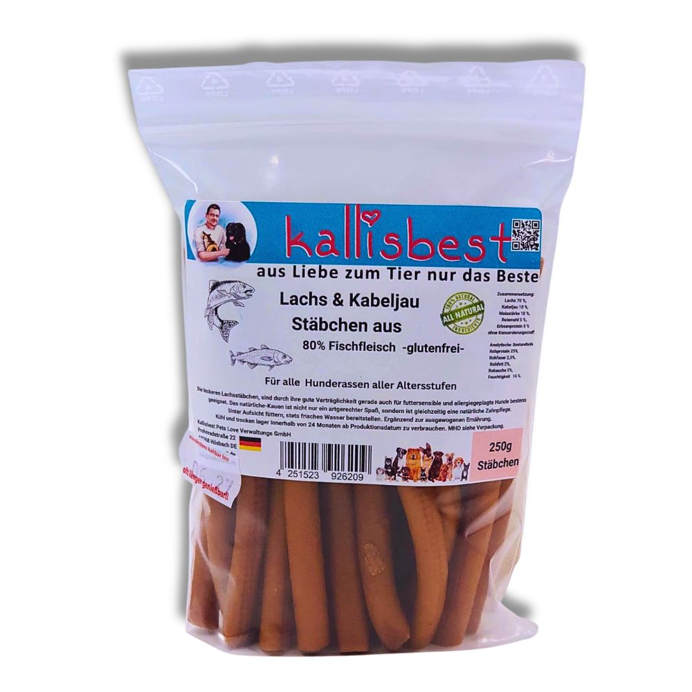Lachs & Kabeljau Stäbchen – Snack für Hunde & Katzen | Kallisbest