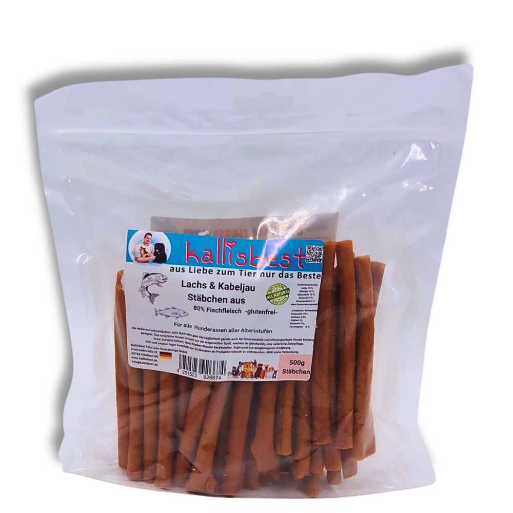 Lachs & Kabeljau Stäbchen – Snack für Hunde & Katzen | Kallisbest
