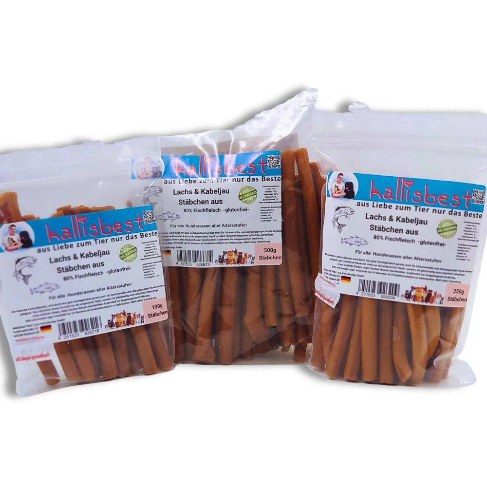 Lachs & Kabeljau Stäbchen – Snack für Hunde & Katzen | Kallisbest