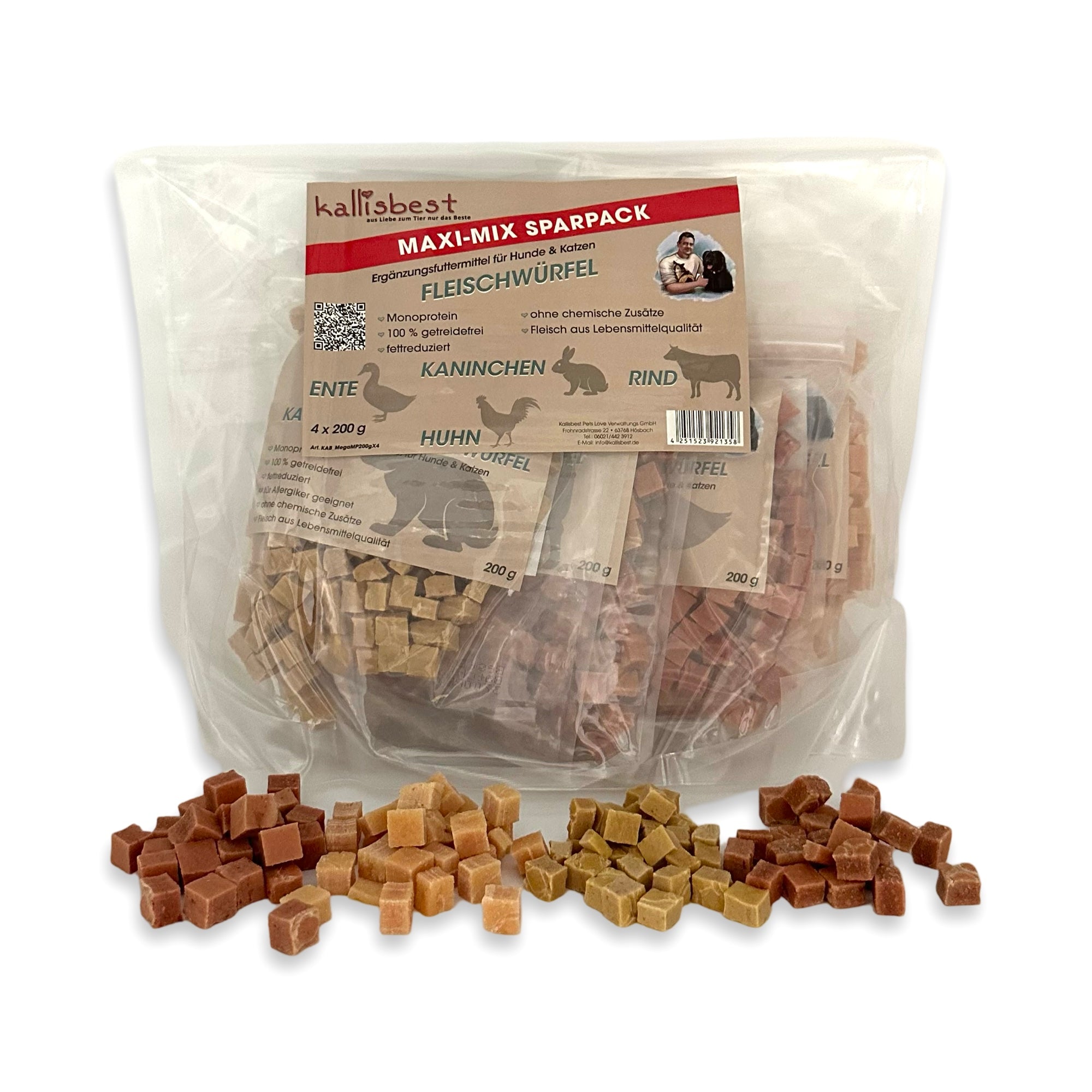 Der Mega Mix Sparpack mit 4x200g in 4 Sorten für Hunde und Katzen von Kallisbest