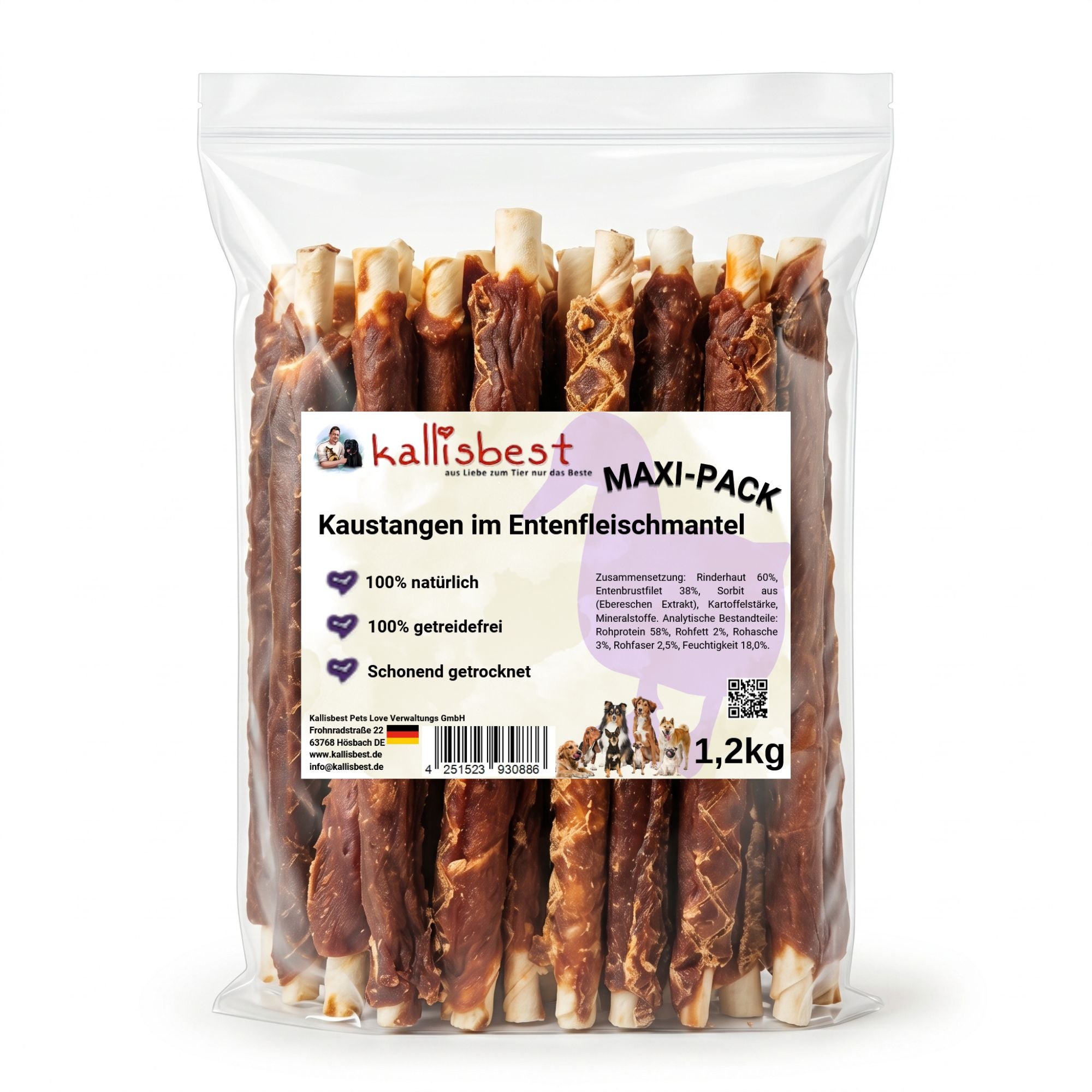 Kaustangen im Entenfleischmantel MAXI 300g – Natürlicher Kauartikel für Hunde | Kallisbest