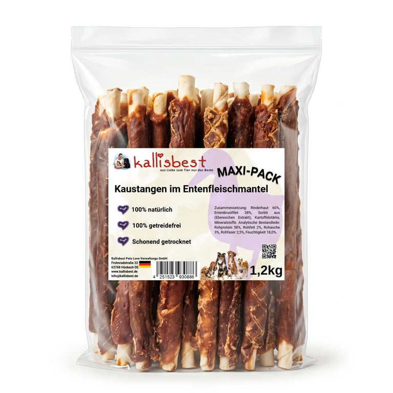Kaustangen im Entenfleischmantel MAXI 300g – Natürlicher Kauartikel für Hunde | Kallisbest