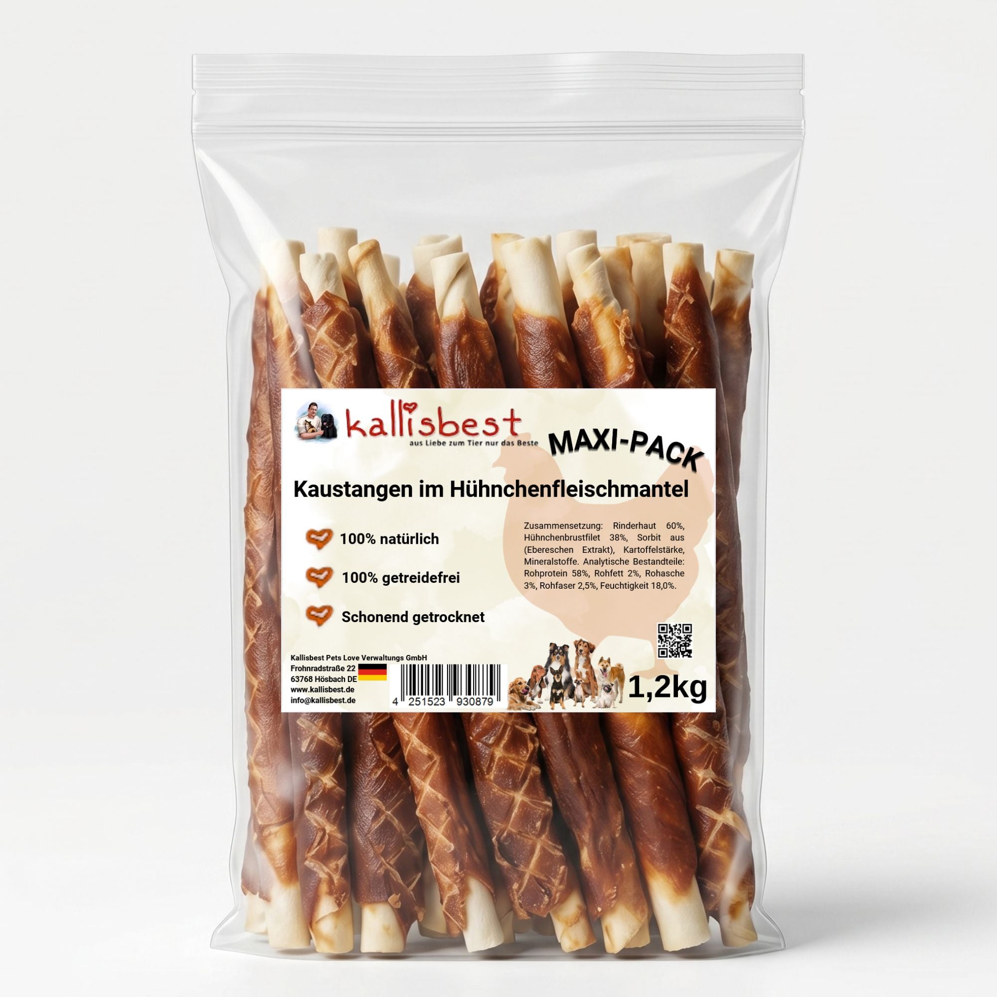 Kaustangen im Hühnchenfleischmantel MAXI 300g – Natürlicher Kauartikel für Hunde | Kallisbest