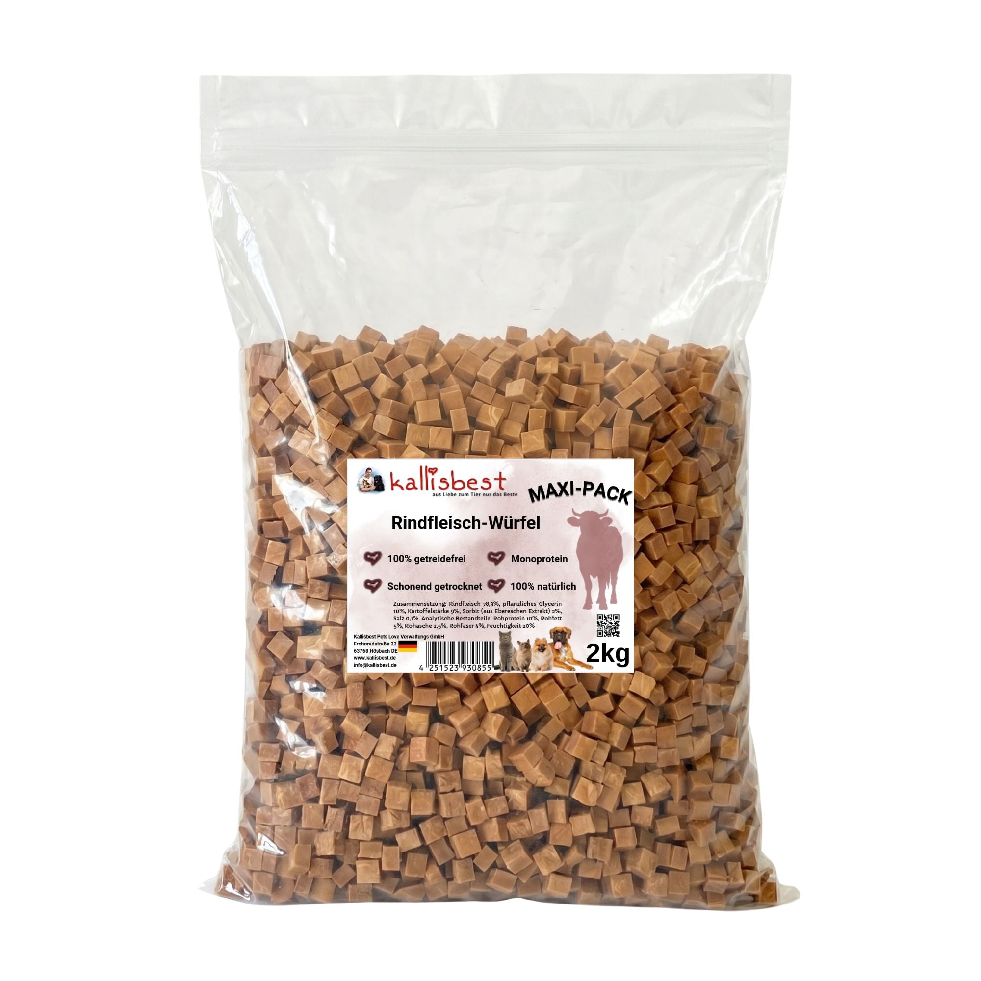 🇪🇺 Rindfleischwürfel 200g – Monoprotein Trainingssnack für Hunde & Katzen | Kallisbest