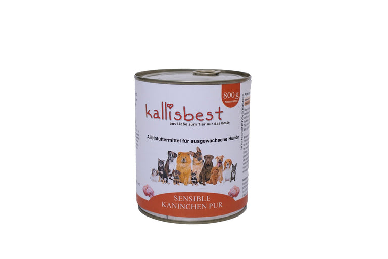 Kallisbest Kaninchenfleisch Dosen, Nassfutter für Hunde, 800g, mit reinem Kaninchenfleisch für alle Rassen.