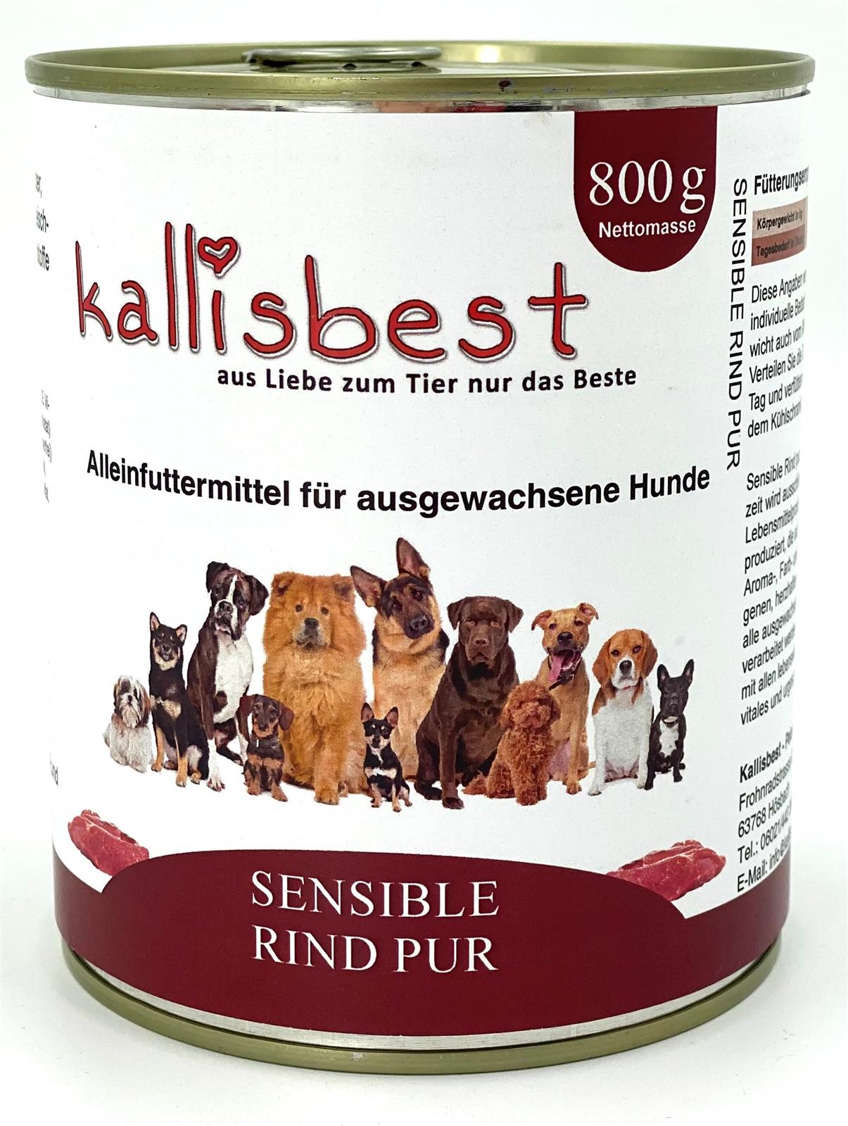 Sensible Rind pur Hundefutter 100% Rindfleisch getreidefrei 800g | Kallisbest
