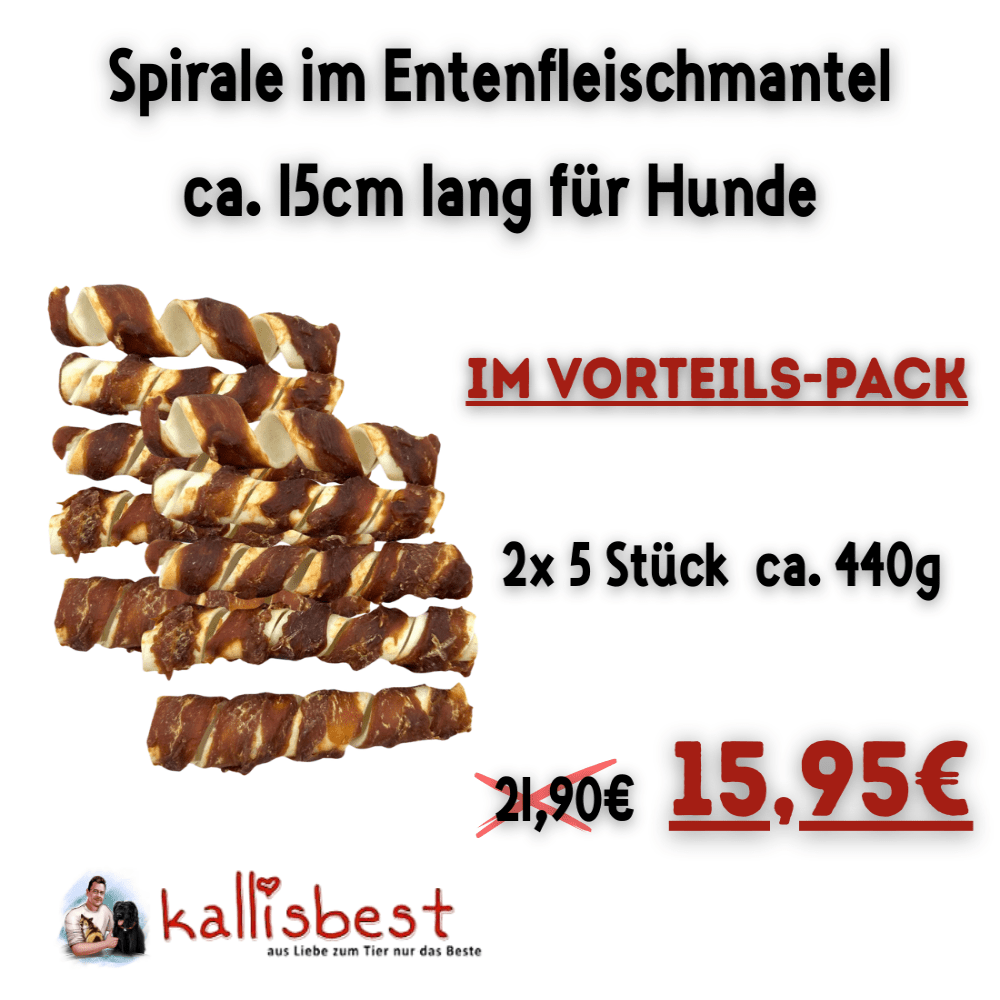 Hunde-Leckerbissen Spirale im Entenfleischmantel, 15 cm lang, für alle Rassen und Altersstufen von Kallisbest Neu.