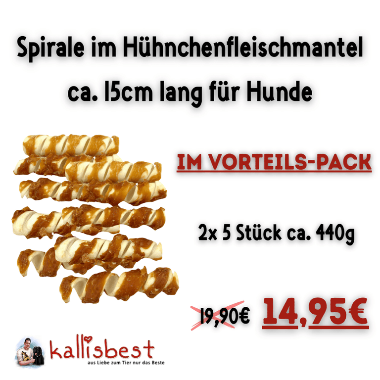 Hunde-Leckerbissen von Kallisbest Neu, Spirale im Hühnchenfleischmantel, 15 cm, für alle Rassen und Altersstufen.