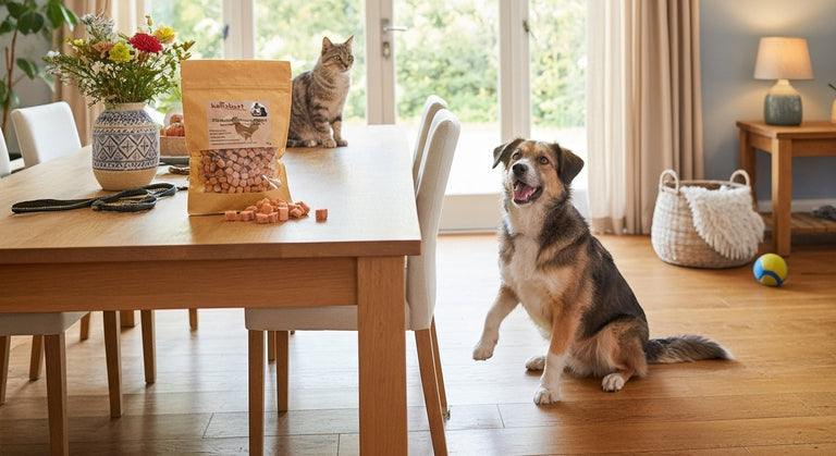 Hühnchenfleischwürfel für Hunde und Katzen, getreidefreies Ergänzungsfutter von Kallisbest in einer 200g Packung.