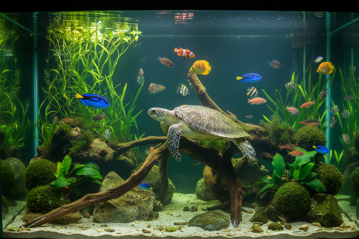 Fische und Wasserschildkröten Aquarium