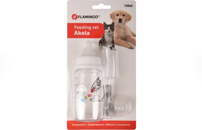 Flamingo Aufzuchtset Akela 140 ml – Saugflasche mit 2 Saugern & Reinigungsbürste für Welpen & Kätzchen