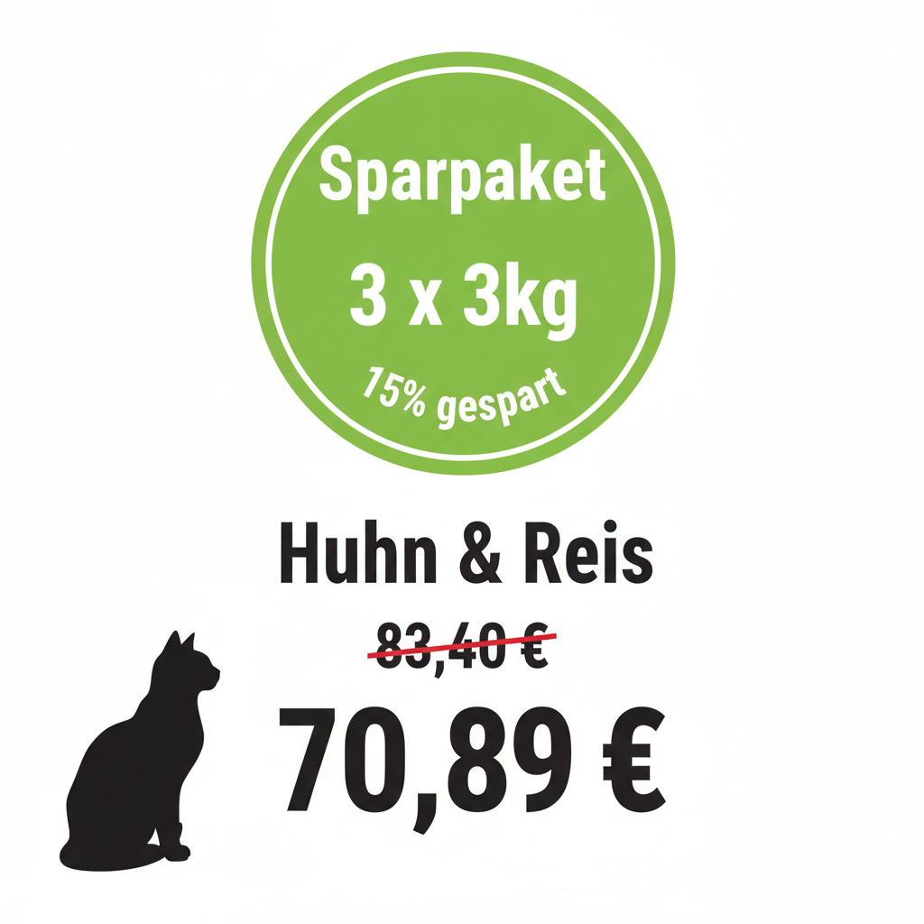 Sparpaket 3 x 3kg Huhn & Reis Katzenfutter