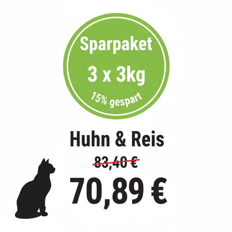 Sparpaket 3 x 3kg Huhn & Reis Katzenfutter