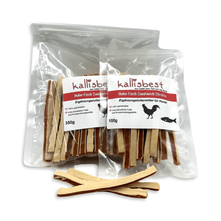 Huhn-Fisch Sandwich Streifen – Getreidfreier Trainingssnack für Hunde & Katzen | Kallisbest