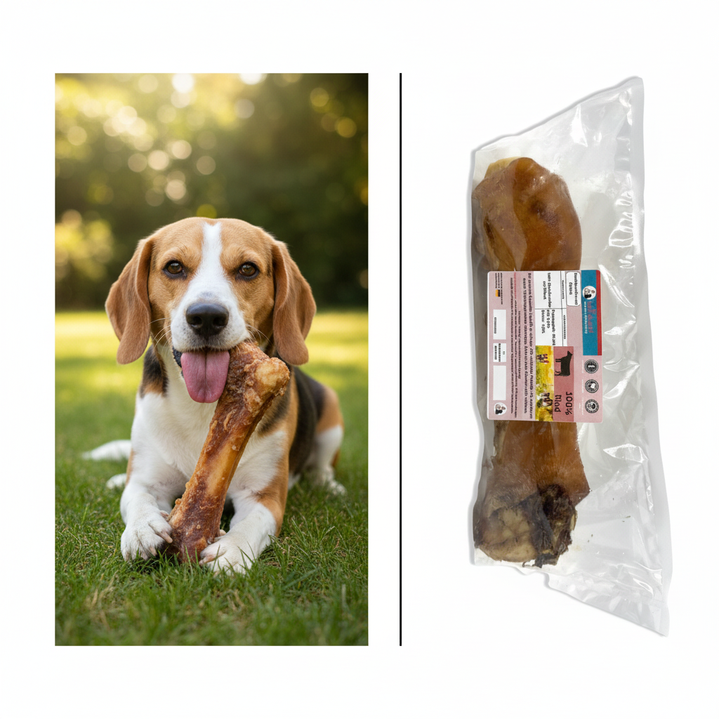 Rinderknochen mit Fleisch – mittlerer Hund kaut begeistert | Kallisbest