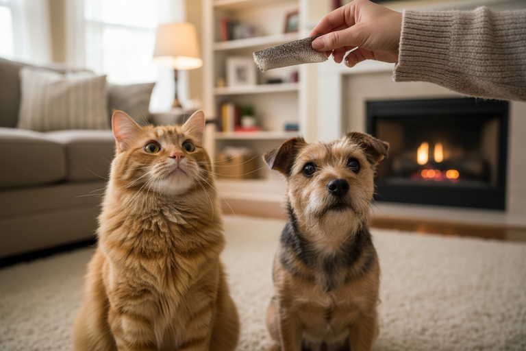 Hund und Katze in der Wohnung warten auf Lachshaut – Kallisbest
