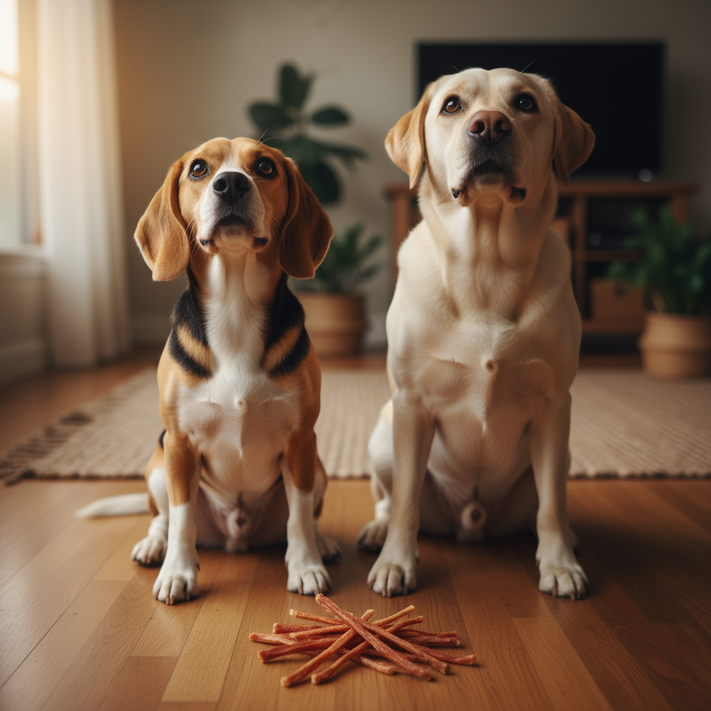 Beagle und Labrador warten auf Pferde-Achillessehnen