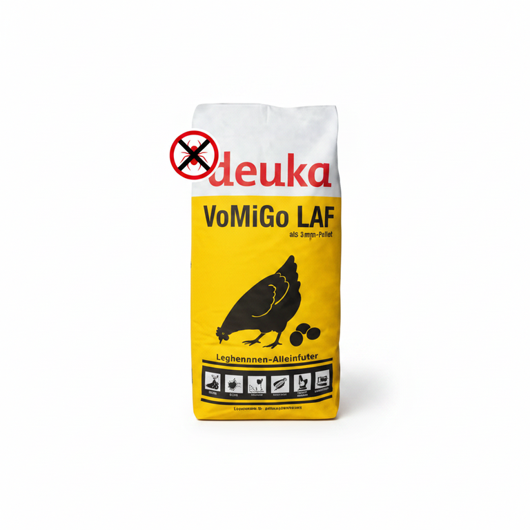 deuka VoMiGo LAF Mehl 25 kg Sack mit Rote Vogelmilbe Badge