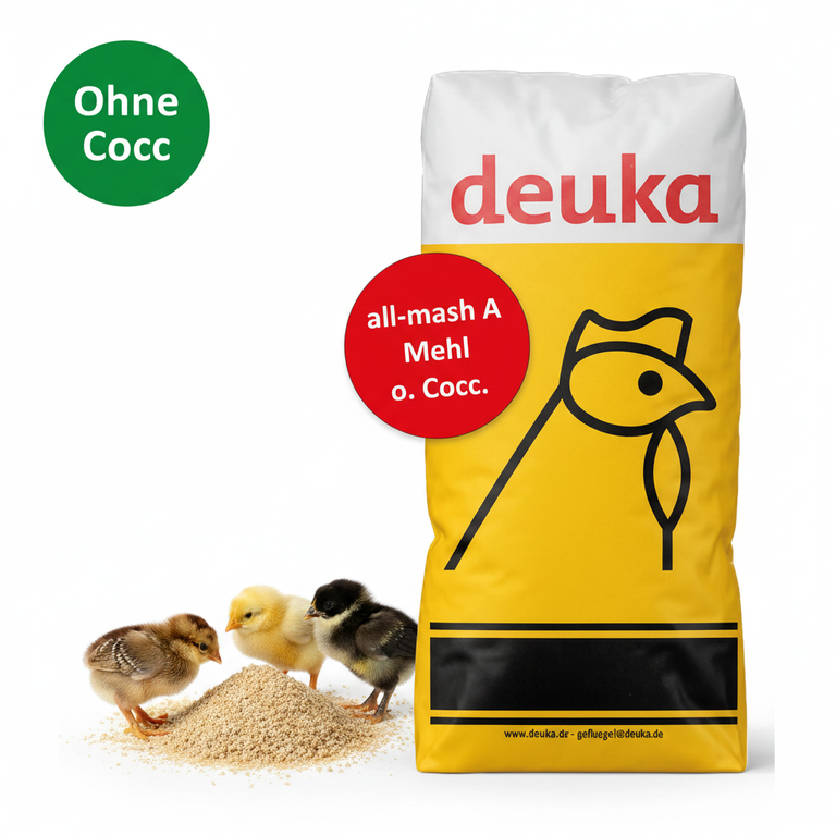 deuka all-mash A Mehl o. Cocc. – Sack mit Küken und Ohne-Cocc.-Badge