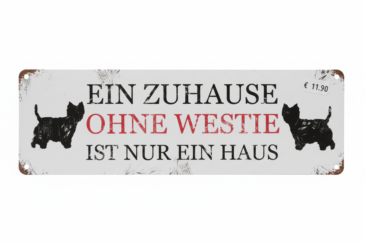 Metallschild Ein Zuhause ohne Westie ist nur ein Haus freigestellt