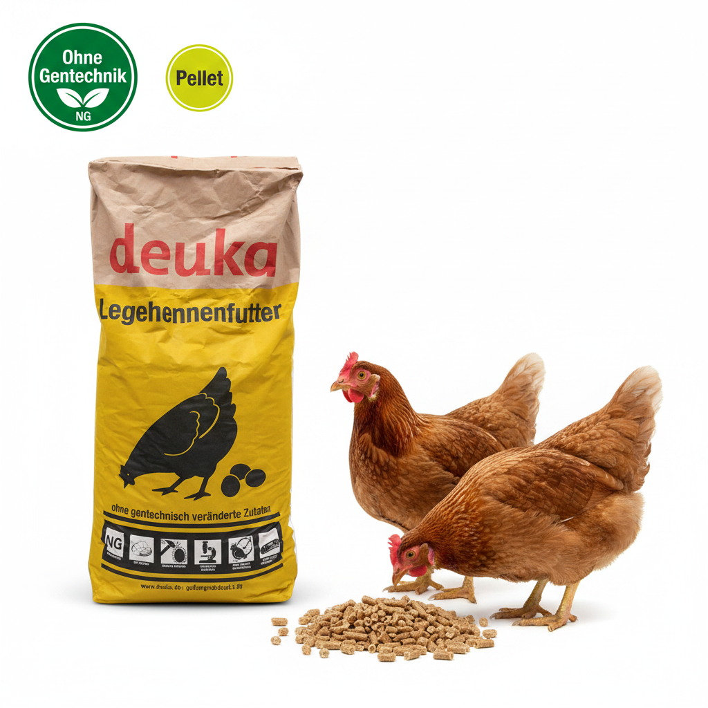 deuka NG Legekorn 25 kg mit Hühnern und Ohne Gentechnik Badge Pellet