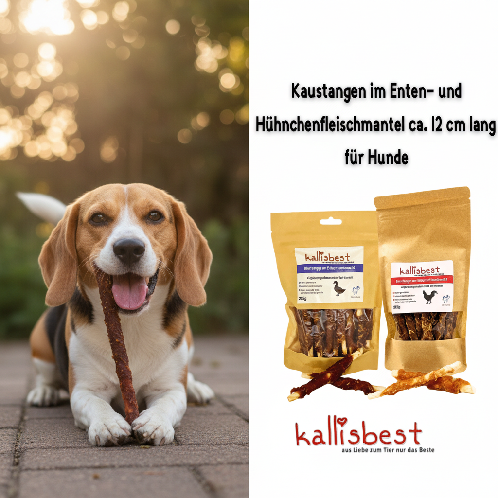 Kaustangen Hühnchen & Ente – mittlerer Hund kaut begeistert | Kallisbest