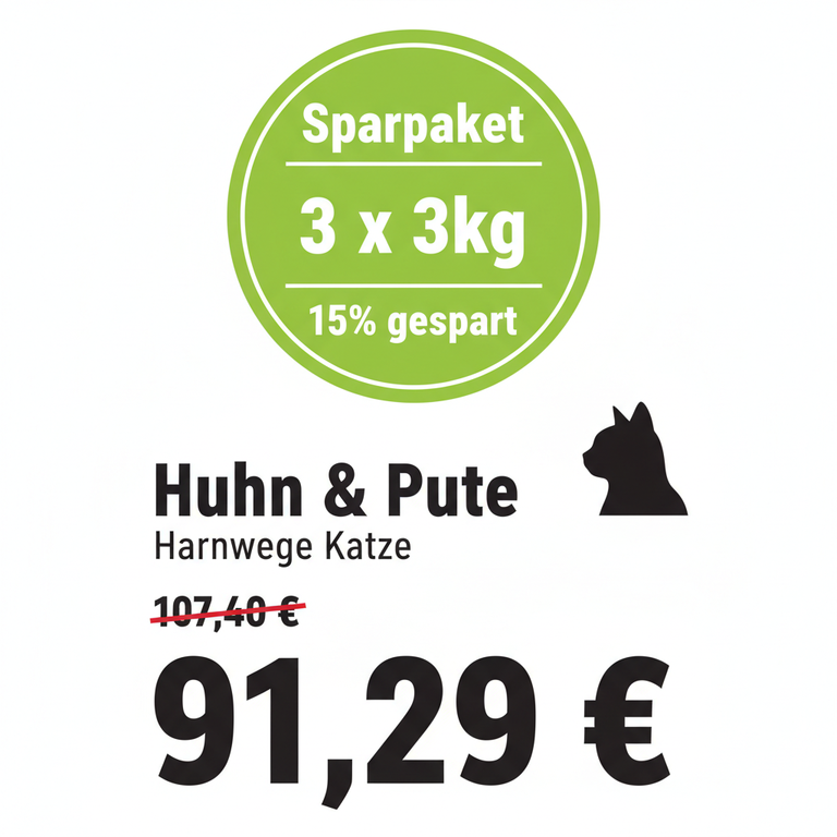 Sparpaket 3 x 3kg Huhn & Pute Harnwegsprobleme Katzenfutter
