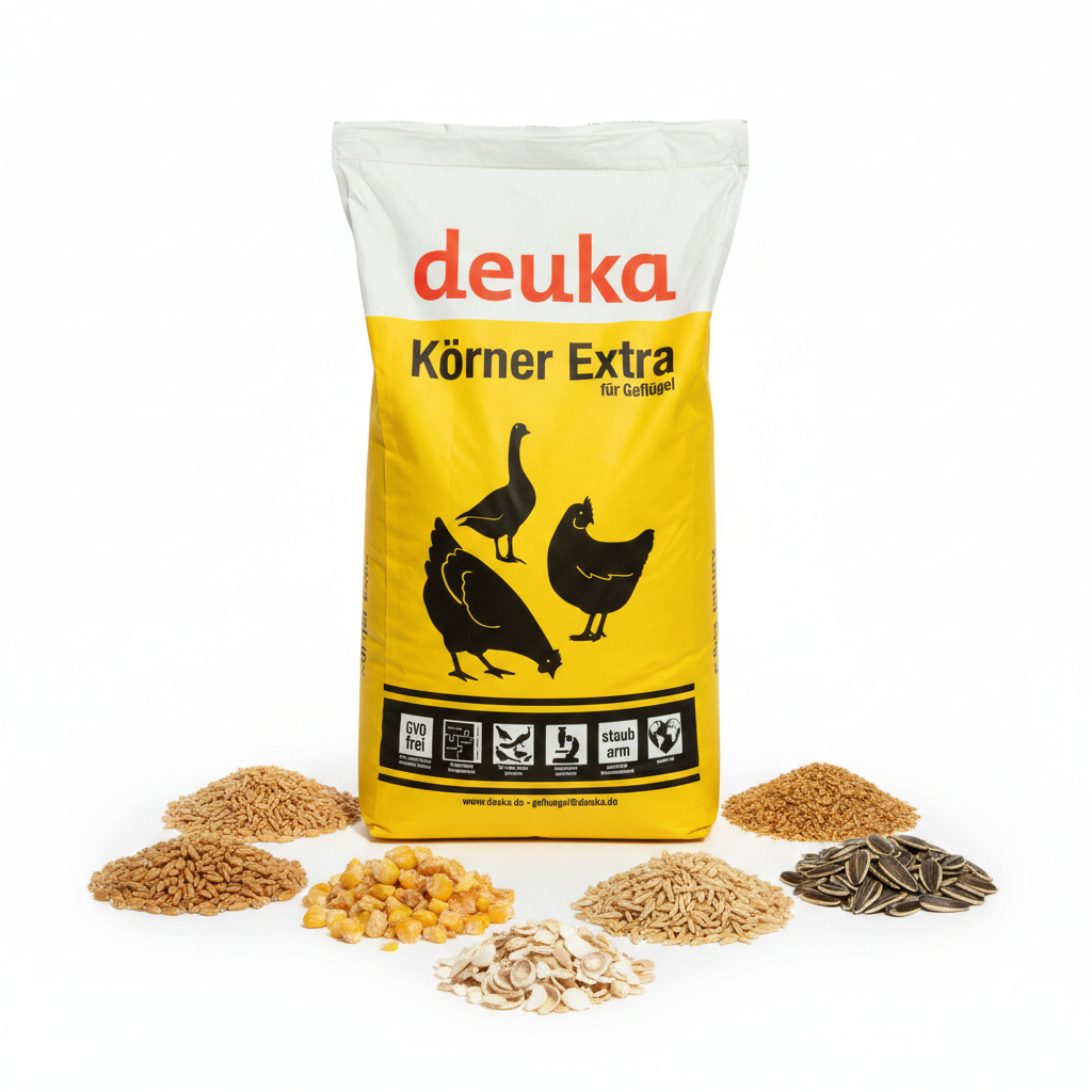 deuka Körner Extra 25 kg – Zutaten: Weizen, Mais, Gerste, Muschelschrot, Sonnenblumenkerne
