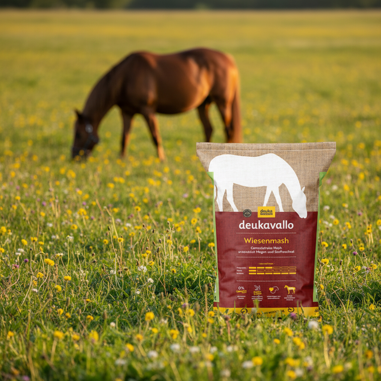 Deukavallo Wiesenmash 10 kg – Kombibild mit Pferd