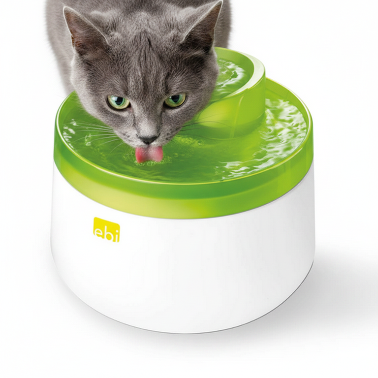 Katze trinkt am EBI Cascade Trinkbrunnen Lime