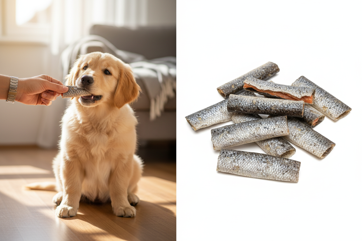 Golden Retriever Welpe bekommt Lachshaut als Belohnung – Kallisbest