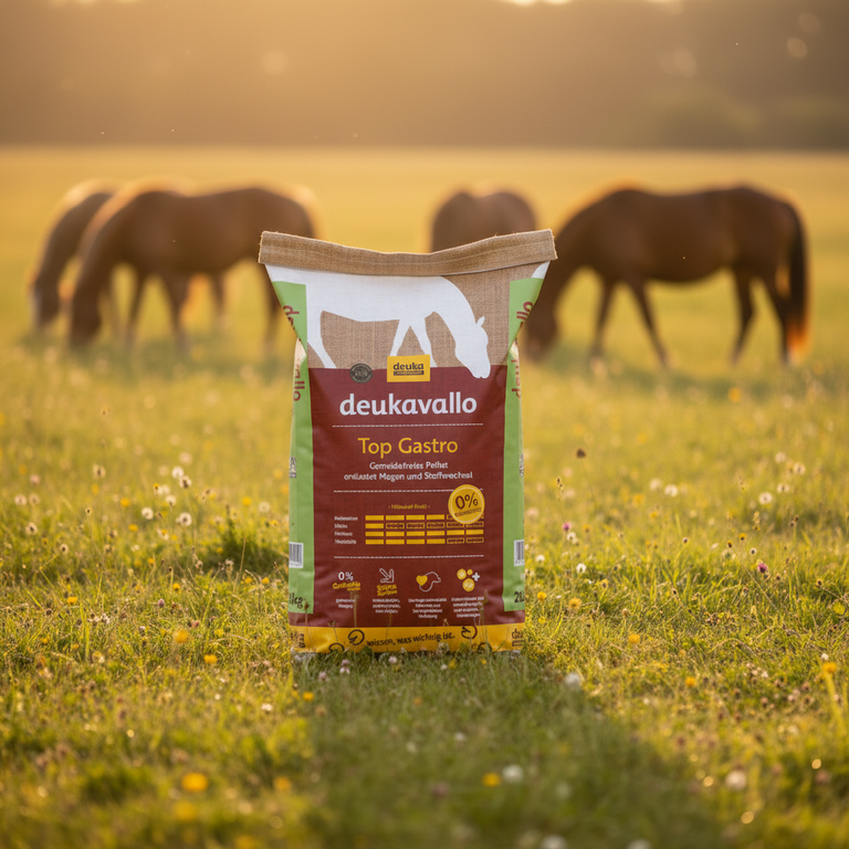 Deukavallo Top Gastro 20 kg – Kombibild mit Pferd