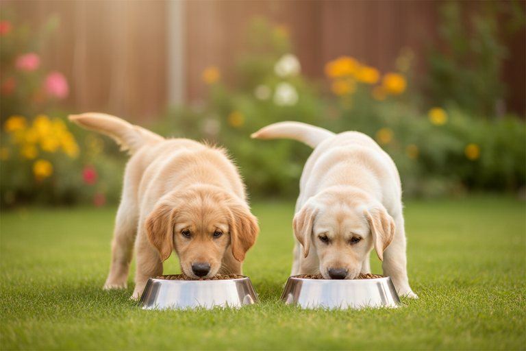Golden Retriever & Labrador Welpen fressen Kallisbest Welpenfutter