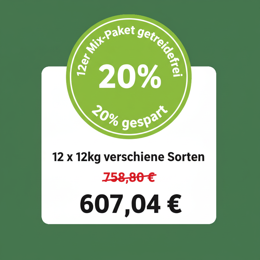 12er Mix-Paket getreidefrei – 758,80 € / 607,04 € – 20% gespart