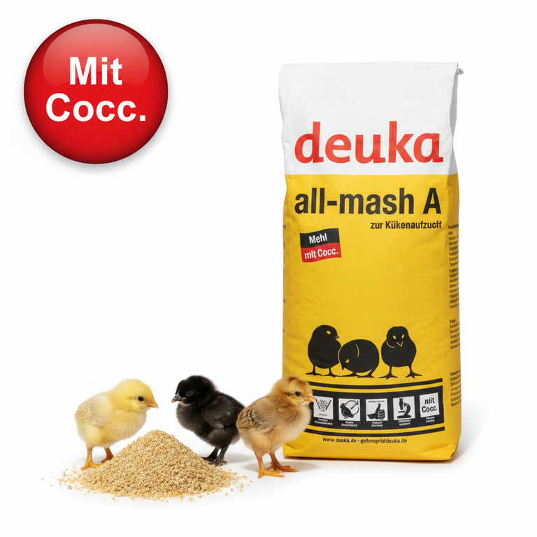 deuka all-mash A Mehl mit Cocc. – Sack mit Küken, grobem Mehl und Mit-Cocc.-Badge