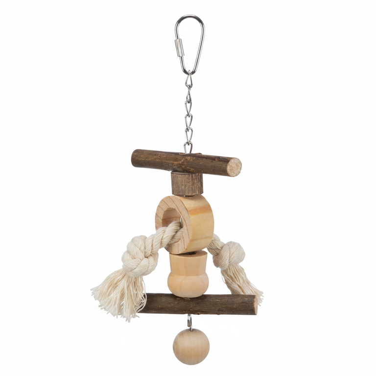 Trixie Vogelspielzeug Holz mit Seil – weißer Hintergrund
