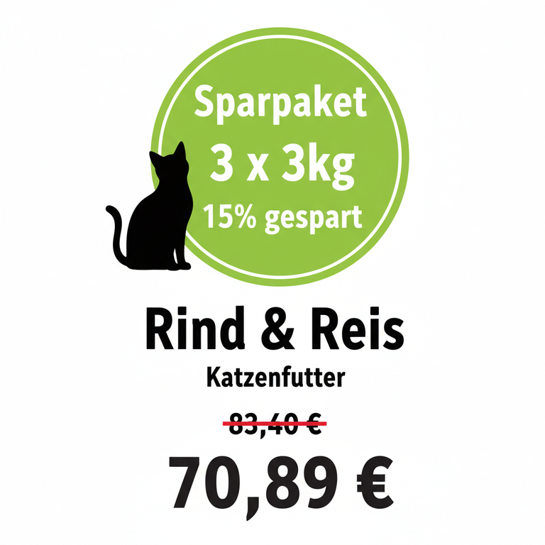 Sparpaket 3 x 3kg Rind & Reis Katzenfutter