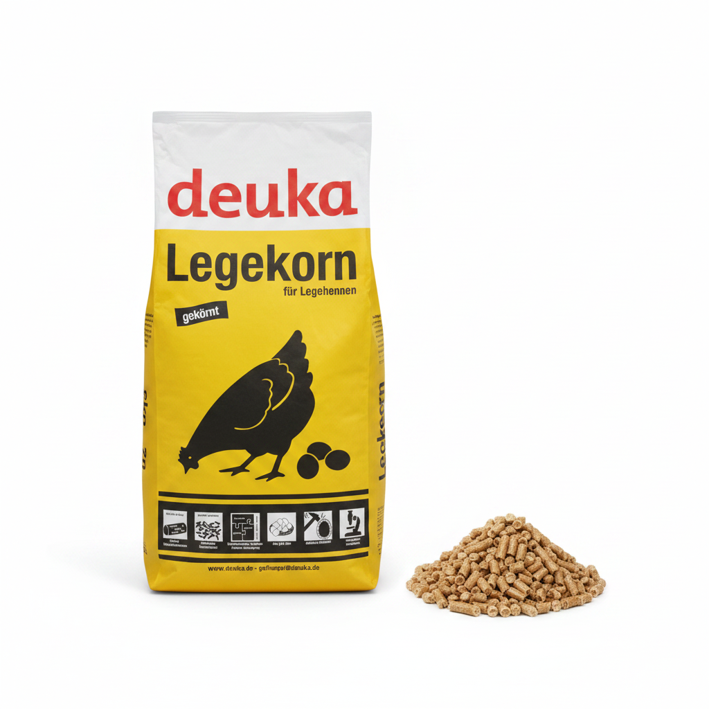 deuka Legekorn 25 kg Sack mit losen Pellets – Kombibild
