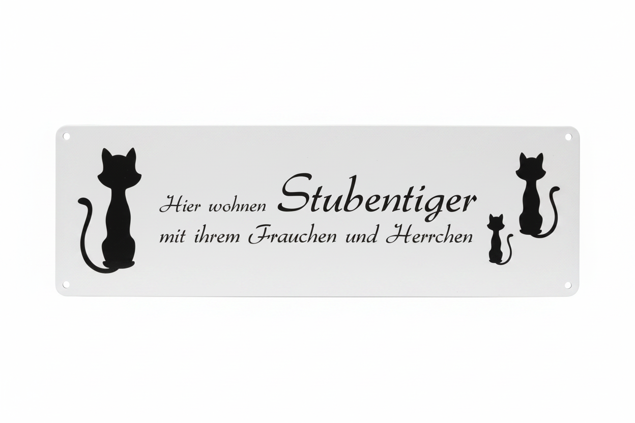 Metallschild – Hier wohnen Stubentiger mit ihrem Frauchen und Herrchen
